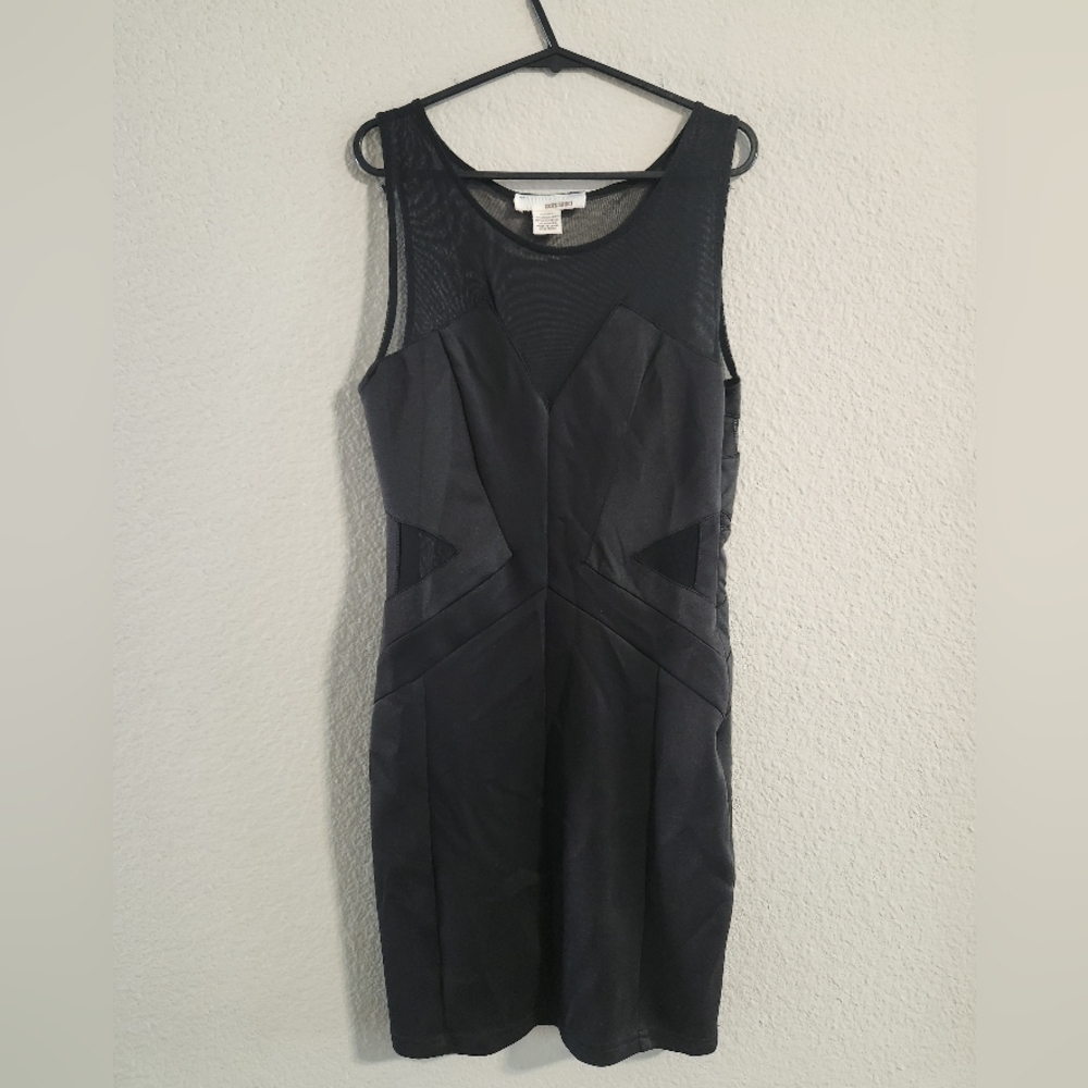 Sans Souci Women’s Black mesh body con stretch mini sleeveless dress size small